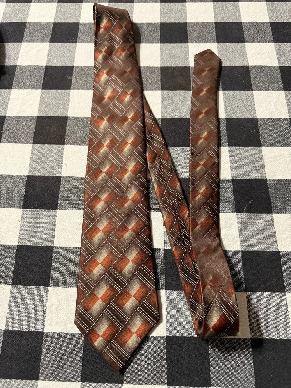 John Ashford Brown and Orange Geometric Silk Tie